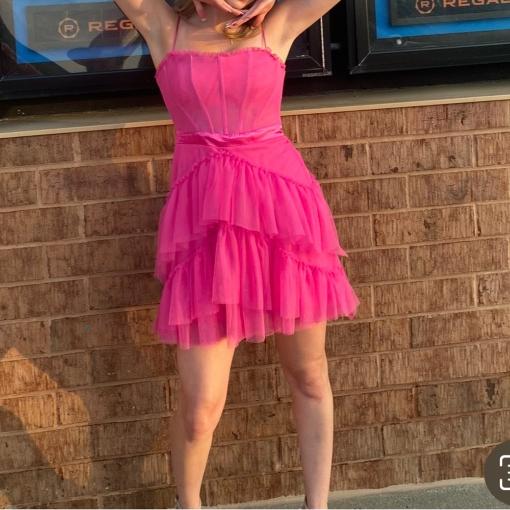 City Studio Bright Pink Ruffle Dress